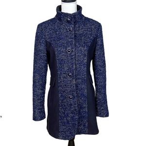 Kensie black and navy blue tweed pea coat jacket